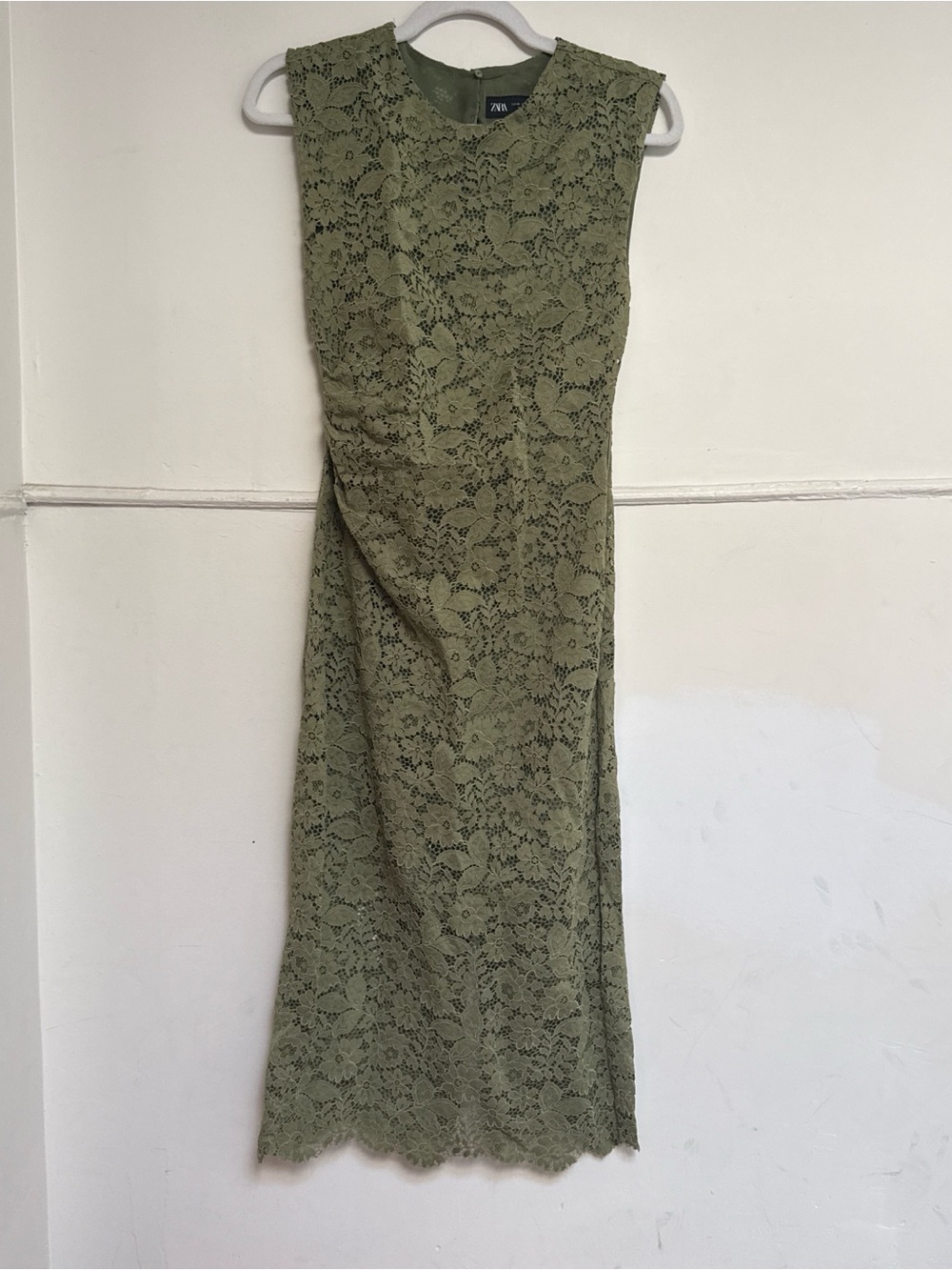Zara Olive Lace Overlay Midi Dress
